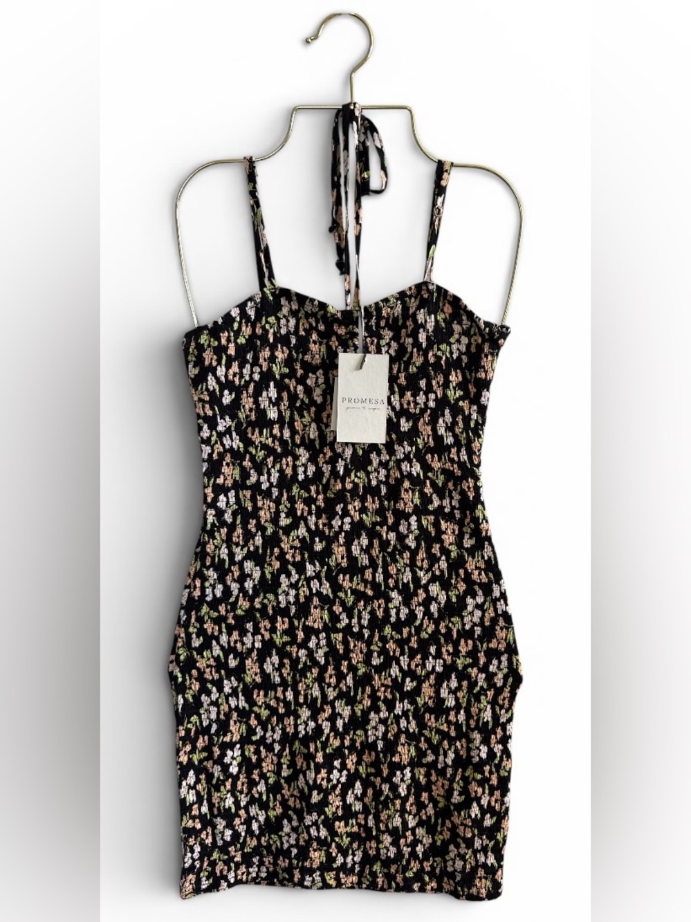 Women’s Promesa Black Floral Smocked Mini Dress